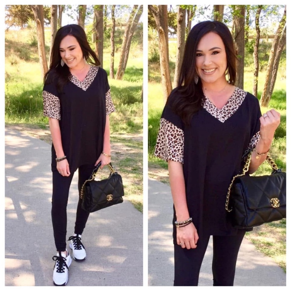 Watermelon black leopard oversized boutique top S